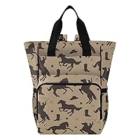 Brown Horse Cowboys Diaper Bag Backpack for Baby Girl Boy Large Capacity Baby Changing Totes with Three Pockets Multifunction Maternity Travel Bag for Picnicking