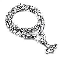FaithHeart Men Punk Norse Viking Necklace Chunky Necklace, Stainless Steel Mjolnir/Celtic Knot Wolf Head Chain Pendant Amulet Jewelry Gift Packaging