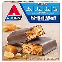 Atkins Chocolate Peanut Butter Protein Meal Bar with Caramel Chocolate Peanut Nougat Snack Bar Bundle, 16g & 2g Protein, 5 Count Each