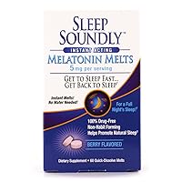 Sleep Soundly Melatonin Melts 5 mg Berry Flavor, Night time Sleeping Aid for Adults, Fast Acting Sleep Formula, 60 Count, White