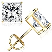 SMILEST Mothers Day Gifts - Princess Moissanite Earrings 0.6-4ct D Color VVS1 Clarity Lab Created Diamond 18K White Yellow Rose Gold Vermeil S925 Sterling Silver Moissanite Screw Back Stud Earrings