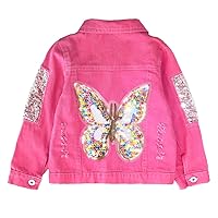 3-7Years Little Big Girl Pink Denim Jacket Butterfly Sequins Outwear