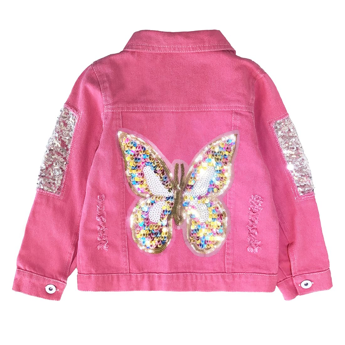 Peacolate 3-7Years Little Big Girl Pink Denim Jacket Butterfly Sequins Outwear