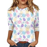 Easter Shirts for Women,2024 Women's Fashion Tees Casual Crewneck 3/4 Sleeve Loose Cute T Shirt Ladies Top