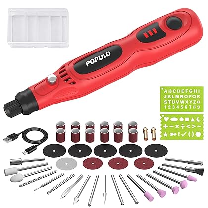 POPULO Mini Cordless Rotary Tool Portable 4V Jewelry Polishing Kit with 46 Pieces Rotary Accessory Kit, Max Speed Load up to15000 RPM,USB Charging,Engraving Pen,Polishing, Grinding, DIY Crafts