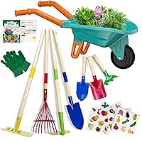 Kids Gardening Tools Outdoor Toys Set Backyard Play with Wheelbarrow Educational STEM Learning Pretend Toys Outdoor Indoor for Toddlers Kids Boys Girls (Green)