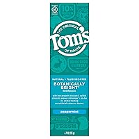 Tom's of Maine Natural Fluoride-Free SLS-Free Botanically Bright Toothpaste, Peppermint, 4.7 oz. (Packaging May Vary)