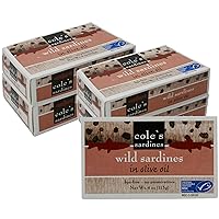 COLE’S - Wild Caught Sardines in Olive Oil | High in Protein & Omega 3 | Canned Sardines in Olive Oil | 4 Oz Hand Packed Sardines in Oil | Pack of 5