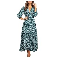 Summer Dresses for Women 2024,Floral Flowy Maxi Dress Beach Vacation Tropical Dress Tee Party Boho Hawaiian Sundress