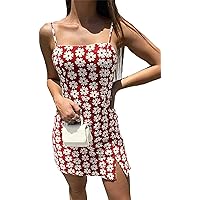 Womens Bodycon Dresses Clubwear Floral Spaghetti Strap Summer Skinny Mini Dress