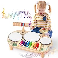 Kids Drum Set for Toddlers,8 in 1 Montessori Musical Instruments,Wooden Preschool Sensory Toys,Percussion Instruments Gifts for Boys and Girls