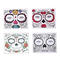 4 Pack Sugar Skull Face Temporary Tattoo Halloween Makeup Tattoo Stickers for Halloween Masquerade Party