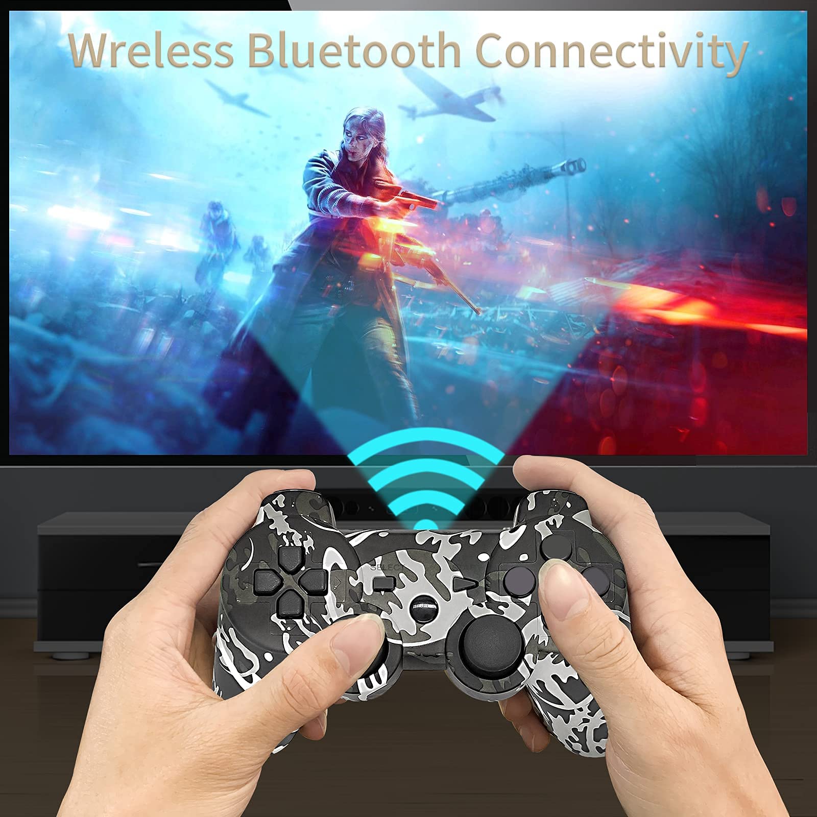 Controller Wireless, CFORWARD Game Controller Compatible for play3 Remote Joy sticks with Dual Vibration and 6Axis, Wireless Controller with Charger and Thumb Gripss