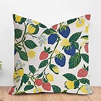 Summer Lemon Strawberry Garden Cushion Covers Red Yellow Blue Strawberry Fruit Sofa Pillow Cover Japanese Chinoiserie Accent Pillow Double Side Print Pillow 18x18in White Linen