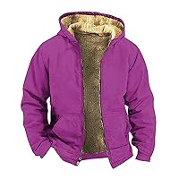 Winter Graphic Coat Men Fleece Wool Zip Up Long Sleeve Casual Stylish Lightweight Workout Coats Warm Heating Hooded