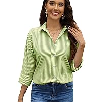 JMITHA Womens Fashion Striped Shirt Classic Long Sleeve Button Down Shirt Business Casual Blouses Work Tops