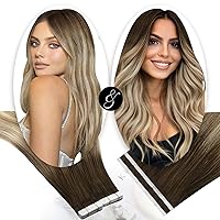 Tape Bundle Total 30 Pieces-Moresoo Tape in Hair Extensions Human Hair 20Pcs and Tape in Hair Extensions 10Pcs Ombre Brown to Light Brown Mix with Blonde (20pcs/50g+10pcs/25g) #3/8/22 18inch Bundle