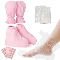 Paraffin Wax Mitts and Booties, Segbeauty 200pcs Plastic Bath Liners for Foot with 200 Stickers, Pink Thick Paraffin Heated SPA Gloves & Socks for Hot Wax thera-py Thermal treat-ment Wax Warmer