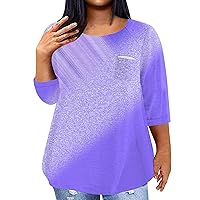 Floral Print Plus Size Tops for Women Loose Fit 3/4 Sleeve Crewneck Shirts Fashion Print Tunic Tops Graphic Tees