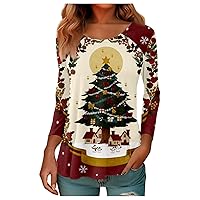 Plus Size Shirts for Women Tunic Tops To Wear with Legging Tunics Long Sleeve Crewneck Blouse Holiday Xmas T-Shirt