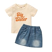 Viworld Big Sister Outfits for Girls Baby Toddler Girl Short Sleeve T-Shirt Tops+Denim Skirt Clothes Set