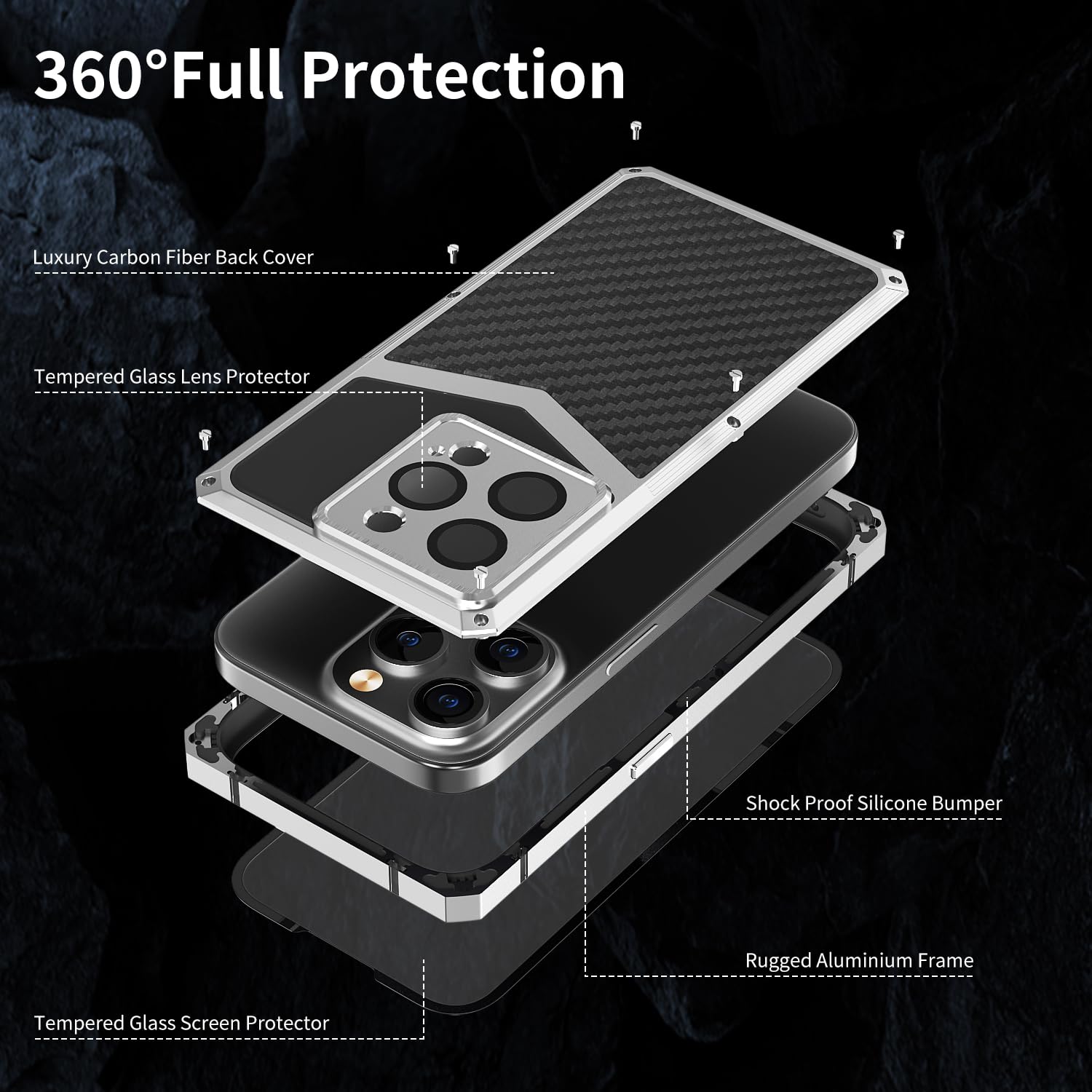 Luxury Carbon Fiber with Aluminum Case for iPhone 15 Pro Max 6.7