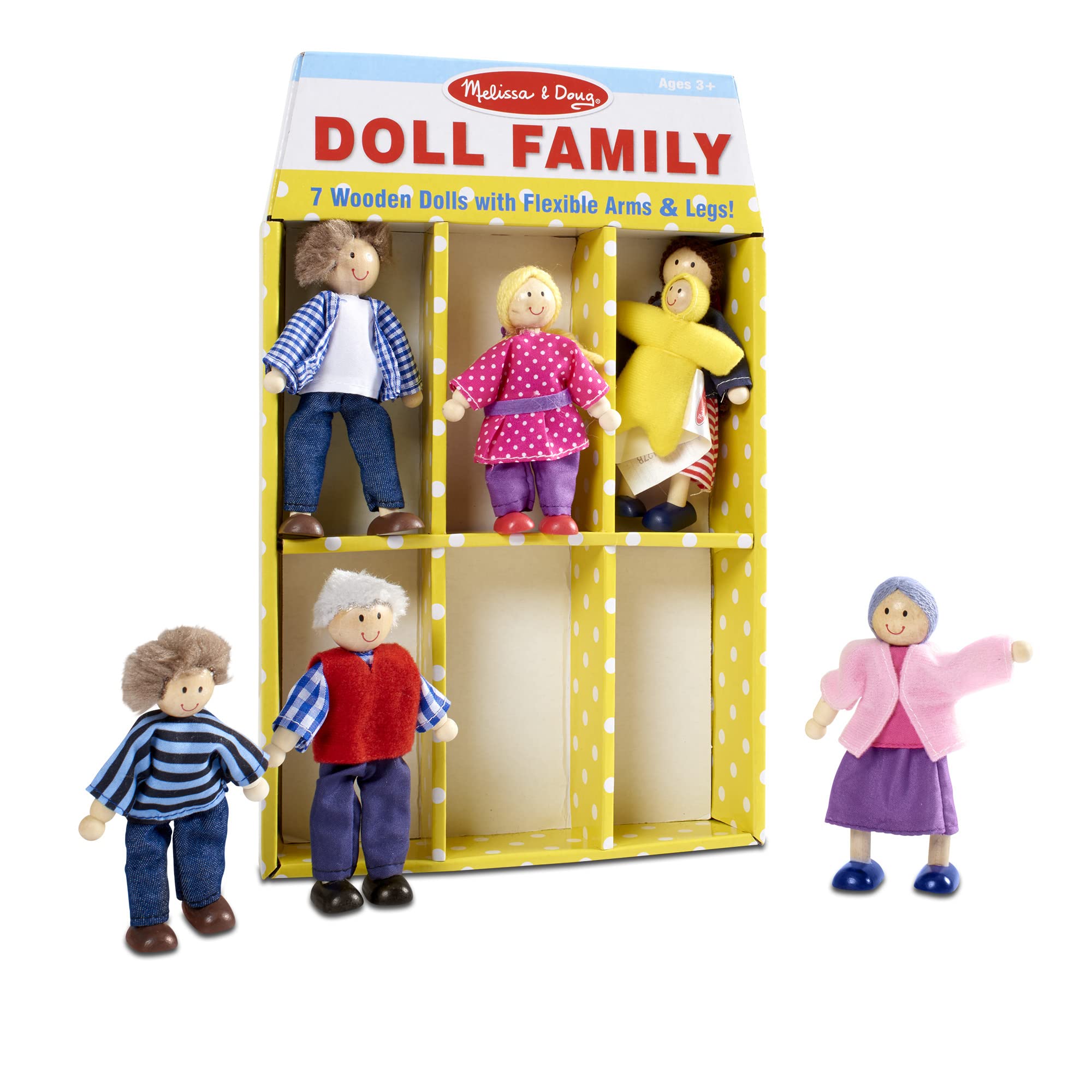 Melissa & Doug 7-Piece Poseable Wooden Doll Family for Dollhouse (2-4 inches each) - People Figures For Kids Ages 3+