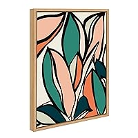 Sylvie Fanciful Ficus 2 Framed Canvas Wall Art by Alicia Bock, 18x24 Natural, Colorful Plant Leaves Art for Wall