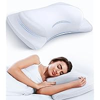 8X Support Side Sleeping Pillow for Neck Pain Relief, Adjustable Cervical Fit Shoulder Perfectly, Ergonomic Contour Memory Foam Pillows with Armrest Area, Bed Back Stomach Sleeping, White