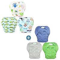 wegreeco Baby & Toddler Snap One Size Adjustable Reusable Baby Swim Diaper Diving, Ocean, Turtle, Large Bundle with Navy Large