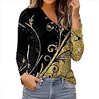 Womens Long Sleeve Floral Shirts Trendy 2024 Irregular Button V Neck Casual Tops Sexy Cute Plus Size Tunic Top