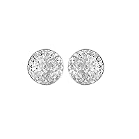 Siilver with Rhodium Finish 9mm Shiny+Hammered Puffed Circle Button Type Post Earring with Push Back Clasp