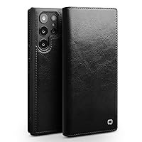 Case for Samsung Galaxy S23/S23plus/S23ultra, Genuine Leather Flip Case with [Card Holder][Kickstand] Protective Magnetic Folio Phone Case,Black,S23Plus