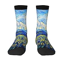 Mens Crew Socks Van-Gogh-Sunflower-Starry-Art Patterned Funny Novelty Cotton Crew Socks