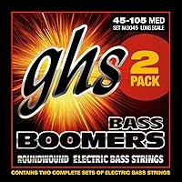 GHS Strings M3045-2, 4-String Bass Boomers, Nickel-Plated Electric Bass Strings, Long Scale, Medium, 2 Pack (.045-.105),BLACK