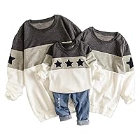 PATPAT Family Matching Sweatshirt Colorblock Grey White Star Print Long Sleeve Pullover Tops