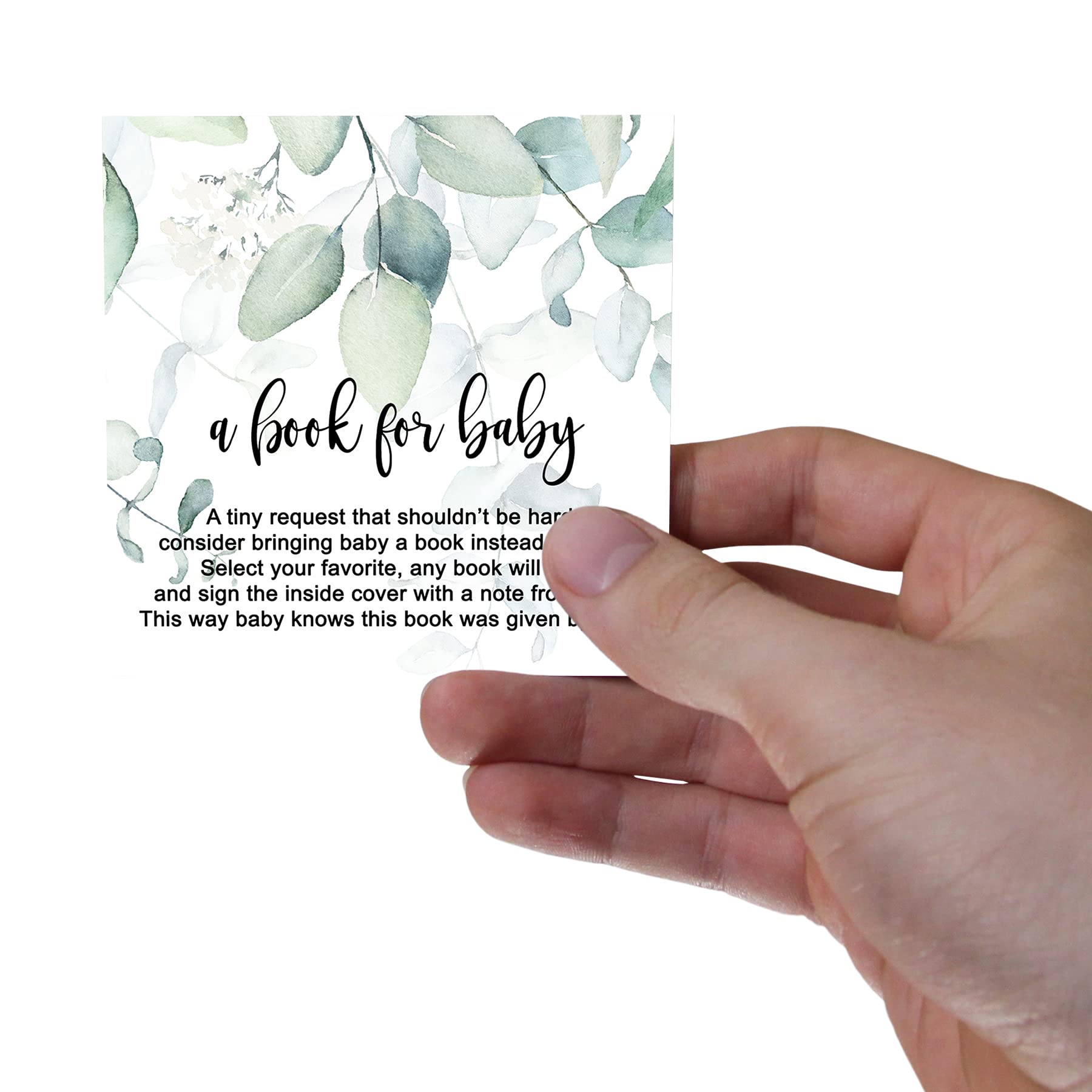 Paper Clever Party Greenery Bring a Book Cards for Baby Shower (25 Pack) Bear Invitation Insert for Girls Parties – Rustic Floral Theme Eucalyptus – 4x4 Printed Card Set