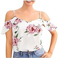 Off The Shoulder Tops for Women Floral Print Spaghetti Straps Shirt T-Shirt Loose Sexy Club Party Tee Tunic Classic Top