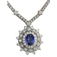 6 Carat Natural Blue Tanzanite and Diamond (F-G Color, VS1-VS2 Clarity) 14K White Gold Luxury Necklace for Women Exclusively Handcrafted in USA