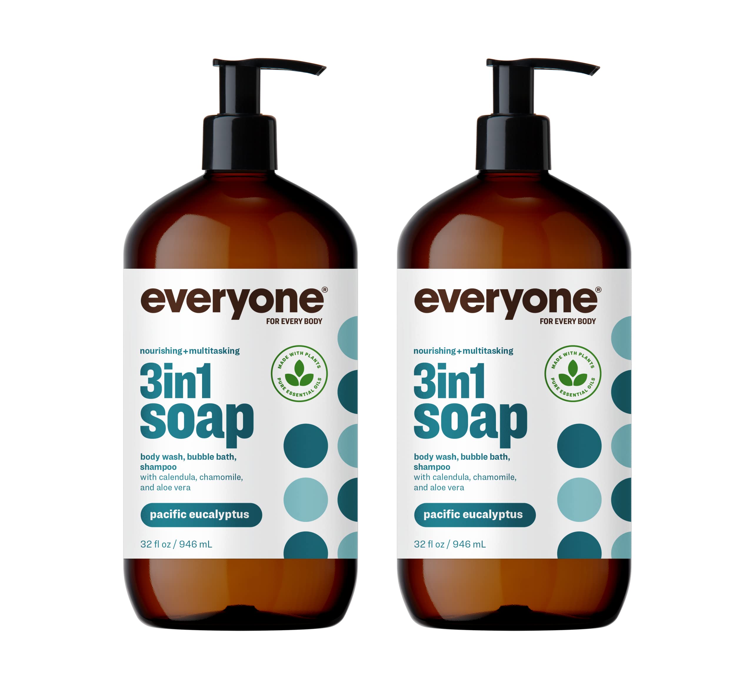 Everyone 3-in-1 Kids Soap, Body Wash, Bubble Bath, Shampoo, 32 Ounce & 3-in-1 Soap, Body Wash, Bubble Bath, Shampoo, 32 Ounce (Pack of 2), Pacific Eucalyptus
