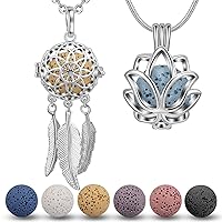 2 Pack Essential Oil Necklaces Diffuser for Women Aromatherapy Jewelry with Lava Rock Stones, Holy Lotus & Dream Catcher Pendant, 24