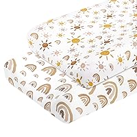 Changing Pad Cover - Babebay Ultra Soft Jersey Knit Cotton Diaper Change Table Pad Covers for Baby Girls and Boys -Stylish Rainbow & Sun Pattern, 2 Pack