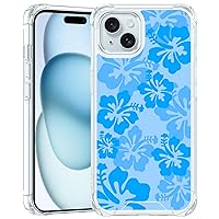 Blue Hibiscus Clear Phone Case Compatible with iPhone 7/8/SE 4.7 Inch - Shockproof Protective TPU Bumper Hard Back Shockproof Phone Case Girly Women Phone Case Cover(Blue Leaf)