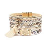 KunBead Jewelry Owl Leather Wrap Bracelets for Women Handmade Braided Boho Multilayer Magnetic Buckle Bracelet Wristband Cuff Bangle Birthday Gifts