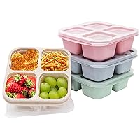 4 Pack Bento Lunch Box，4 Compartment Snack Containers，Divided Bento Snack Box，Meal Prep Containers Kids/Toddle/Adults,Food Storage Containers for School, Work and Travel