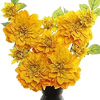 Artificial Silk Flowers Dahlia 24'in Long Stem Flower 5 Pcs,Suitable for Wedding Decoration Bouquets,Core Decorations,Home Furnishings(Yellow)