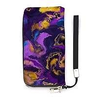 Abstract Colorful Fluid Art Wristlet Wallet Leather Long Card Holder Purse Slim Clutch Handbag for Women