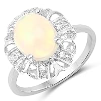 1.73 Carat Genuine Ethiopian Opal and White Topaz .925 Sterling Silver Ring