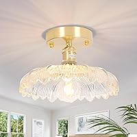 Semi Flush Mount Ceiling Light, Gold Hallway Vintage Lights Fixture Ceiling with Clear Flower Glass, Bulb Included, 4.72