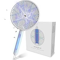 Electric Fly Swatter, Foldable Bug Zapper Racket, 3,500Volt Mosquito Killer Electronic Fly Zapper w/Purple Light Attractant for Home Indoor Outdoor, Large Size, White